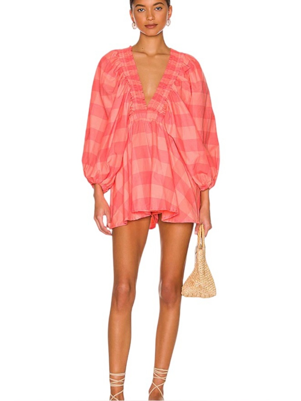 Sundress Big Gingham Orange And Pink Checkered Alicia Romper XS/S